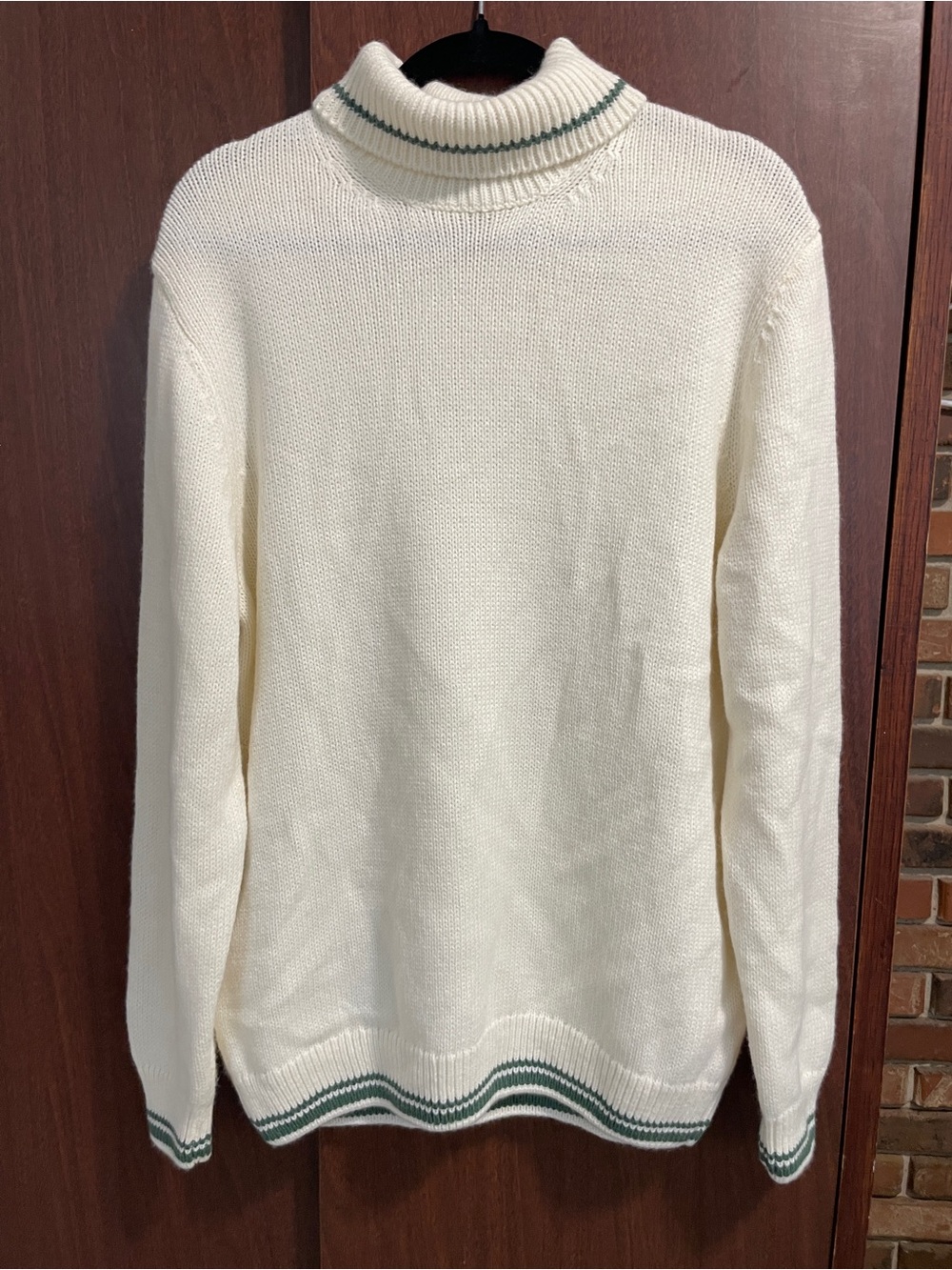 Zara Cream Turtleneck Sweater with Green Trim